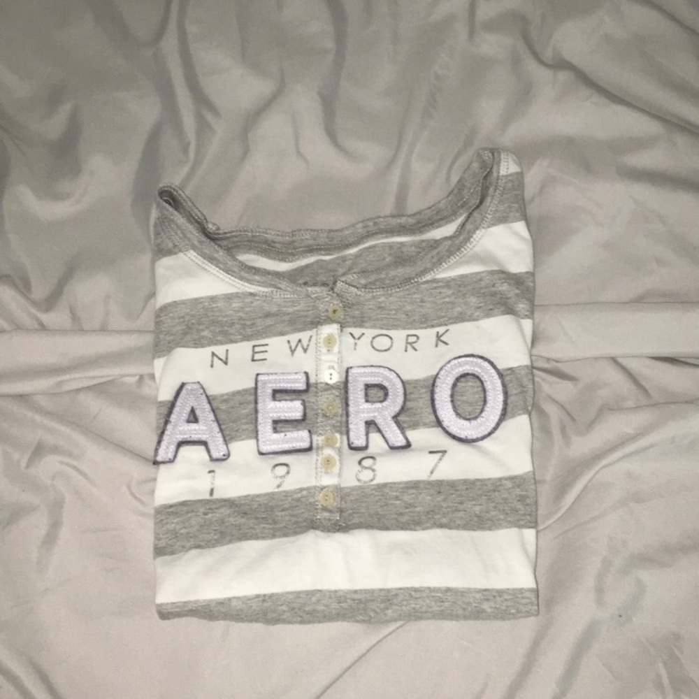 grey and white striped long sleeve